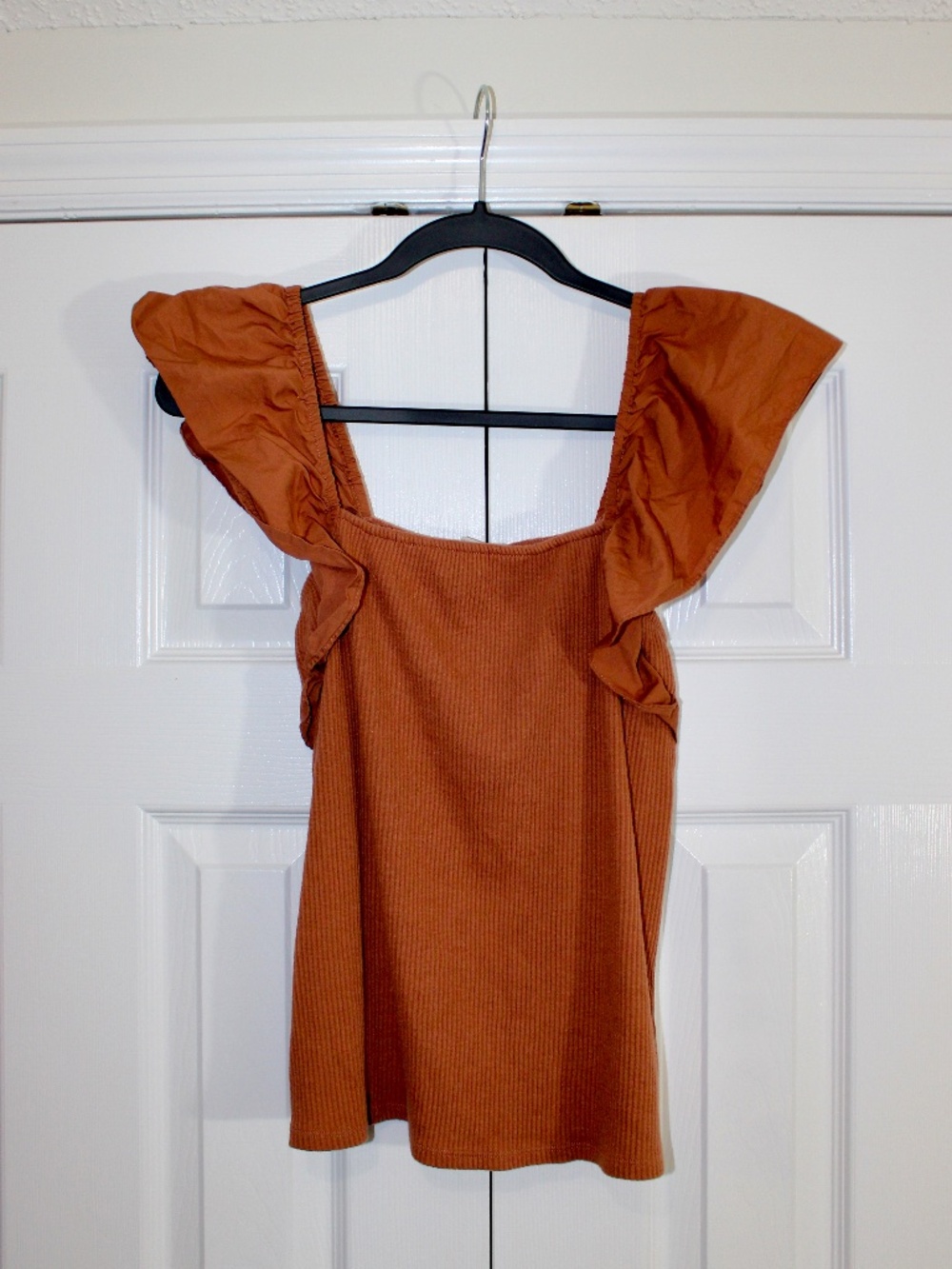 A New Day Rust Ribbed Flutter Sleeve Tank Top Size Large